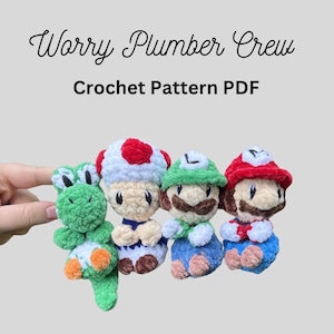 Worry Plumber Bundle, Unique Crochet Pattern, Market Make, PDF download for amigurumi, Stuffed Animal, Shroom, Shelled Dino, Plumber Bros
