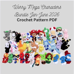 Zestaw MEGA Worry Character Bundle 2026, Unikalny wzór, 30 wzorów, Market Make, Pobierz plik PDF dla amigurumi, Pluszowe zwierzątko, Kieszeń, Wyzwanie