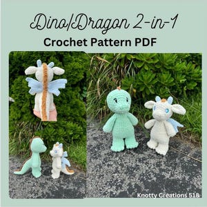 Dino/Dragon Crochet Pattern 2-in-1 Bundle, WITHOUT clothing mod, PDF Pattern Digital Download, Unique Amigurumi, Dragon Pattern, Dinosaur
