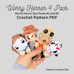 Worry Horror 4 Pack, Nightmare Friend, Trick Friend, Lake and Slasher, Worry Animal,  PDF download for amigurumi, Unique Crochet Pattern