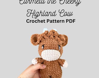 Carmela the Highland Cow Crochet Pattern, Cheeky Highland Cow, PDF digital download for amigurumi, unique crochet pattern, highland cow