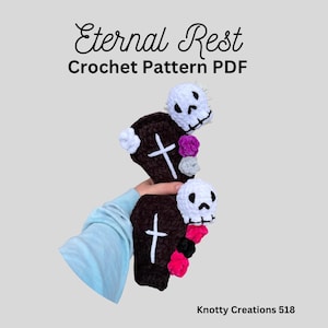 Eternal Rest Crochet Pattern, Halloween Pattern, Crochet Skull, PDF Digital Download Only, Coffin, Oddity, Flower Crochet, Unique Amigurumi