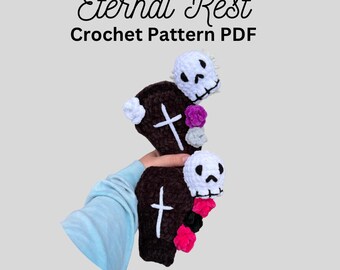 Eternal Rest Crochet Pattern, Halloween Pattern, Crochet Skull, PDF Digital Download Only, Coffin, Oddity, Flower Crochet, Unique Amigurumi