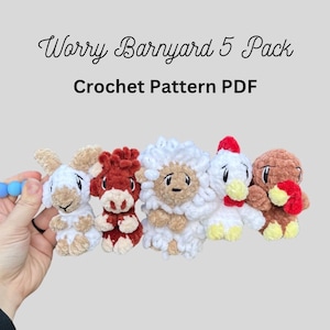 Worry Barnyard Bundle, Unique Crochet Pattern, Market Make, PDF download for amigurumi, Stuffed Animal, Highland, Goat, Sheep, Chicken