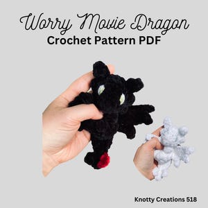 Worry Black Dragon Pattern, Movie, Anxiety Toy, Worry Animal,  PDF download for amigurumi, Unique Crochet Pattern, Snuggler, Stuffed Animal