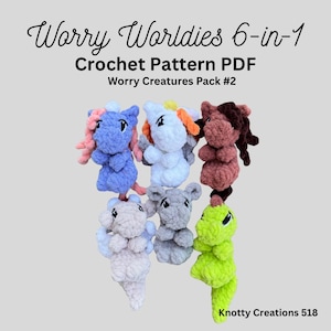 Modèle au crochet Worry Worldies, 6 en 1, Market Make, Téléchargement PDF pour amigurumi, Modèle au crochet unique, Peluche, Pocket Worry Animal