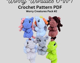 Worry Worldies Crochet Pattern, 6in1, Market Make,  PDF download for amigurumi, Unique Crochet Pattern, Stuffed Animal, Pocket Worry Animal