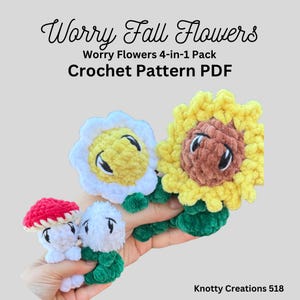Worry Fall Flowers, 4-in-1 Crochet Pattern, Anxiety Plushie, Pocket Friend, Worry Animal, PDF download for amigurumi, Unique Crochet Pattern