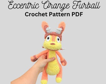 Excentriek oranje furball-haakpatroon, uniek gehaakt karakter, pdf digitale download, gehaakte otter, gehaakte wezel, amigurumi