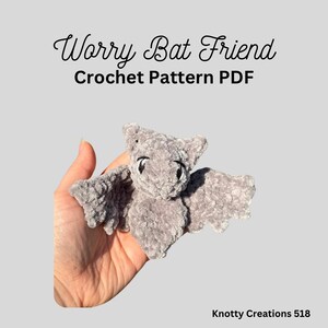 Worry Bat Friend, Halloween Toy, Anxiety Toy, Spooky, Worry Animal,  PDF download for amigurumi, Unique Crochet Pattern, Stuffed Animal