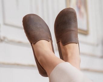 Scarpe da donna con messa a terra a piedi nudi, scarpe in pelle con messa a terra a caduta zero