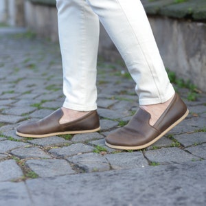 Men Barefoot Shoes | Wide Toe Box Leather Shoes | Men Handmade Loafers Shoes | Zero Drop Barefoot Footwear | Charm Brown