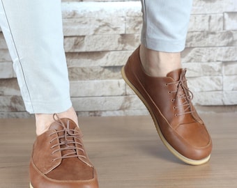 Men Leather Barefoot Shoes - Copper Riveted Grounding Shoes, Colors Earth Brown