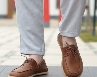 Chaussures pieds nus en cuir faites main pour hommes, chaussures personnalisées à lacets sans chute