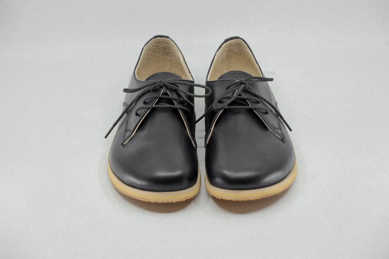 Frauen Barfußschuhe, Zero Drop breitere Schuhe, Hanmade Leder Schnürschuhe, Frauen Oxford Schuhe, Royal Schwarz Bild 6