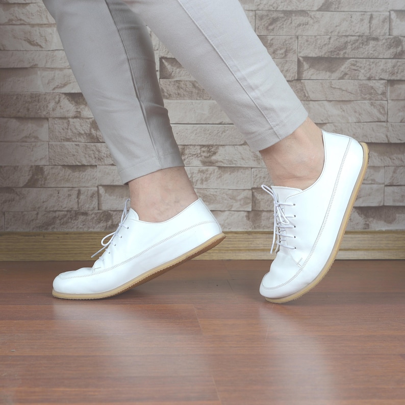 Men Leather Sneakers, Wide Toe Box, Zero Drop Barefoot Shoes, Nebula White image 4