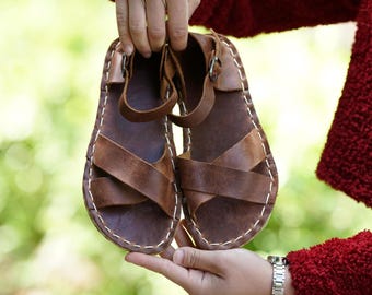 Handgefertigte Leder Barfuß Sandalen: Breiter Zeh, Erdungsschuhe