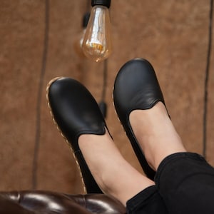Earthing Grounded Shoe - Barefoot Shoes Women - Barefoot Wide Shoes - Grounding Shoes Women - All Leather Shoes, Royal Black