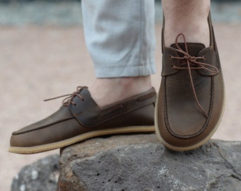 Barefoot schoenen heren, heren Oxford schoenen, lederen bredere schoenen, heren loafers schoenen, charme bruin