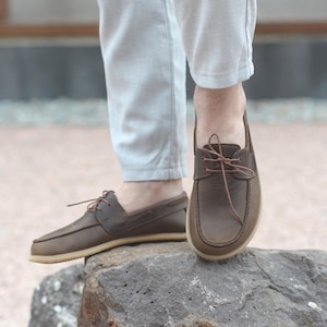 Men Leather Barefoot Shoes - Wide Toe Zero Drop Grounded Shoes, Charm Brown