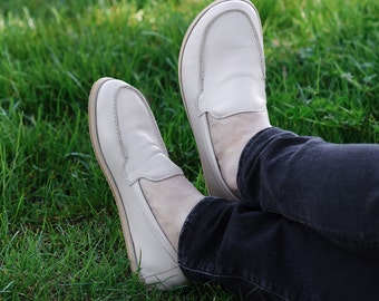 Men Barefoot Shoes, Handmade Leather Shoes, Zero Drop Wide Toe Box, Men Casual Comfortable Footwear, İce Cream