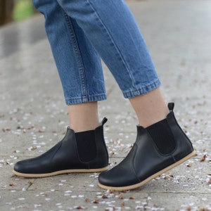 Damskie botki Chelsea Barefoot, skórzane buty Zero Drop, szerokie buty minimalistyczne Toe Box, królewskie czarne buty damskie,