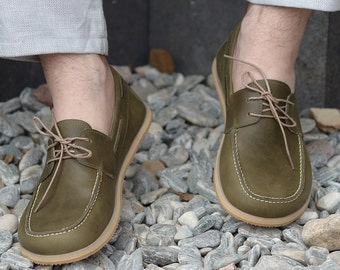 Barefoot Shoes men , Minimalist  Handmade Shoes, Leather  Wide Toe Box Footwear, Custom Men Loafers Shoes, Nature Green