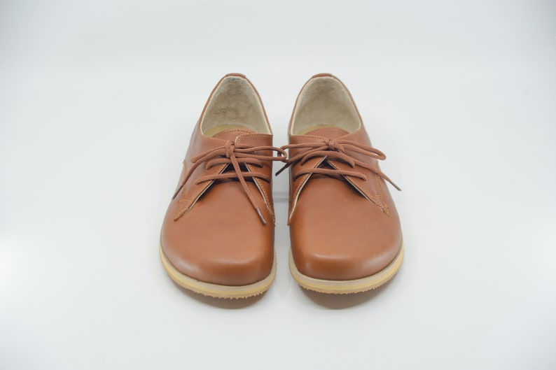 Handmade Women Barefoot Shoes, Oxford Leather Zero Drop Lace-up Wider Shoes, Elegant Brown image 7