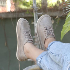 Women Leather Barefoot Shoes, Zero Drop Grounding Shoes, Handmade Wider Earthing Shoes, Color Smoky Vision