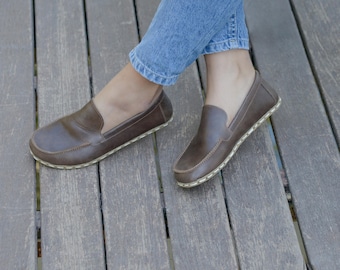 Leder Erdung Barfußschuhe: Women's Zero Drop Loafers