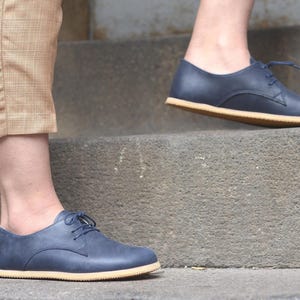 Barefoot Shoes, Zero Drop Grounding Shoe, Wide Deep Navy Blue Leather Shoes, Handmade Milimalist Shoes For Women
