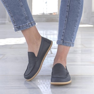 Women Barefoot Shoes, Handmade Leather Shoes, Zero Drop Wider Shoes, Women Moccasin, Minimalist Footwear, Deep Navy Blue
