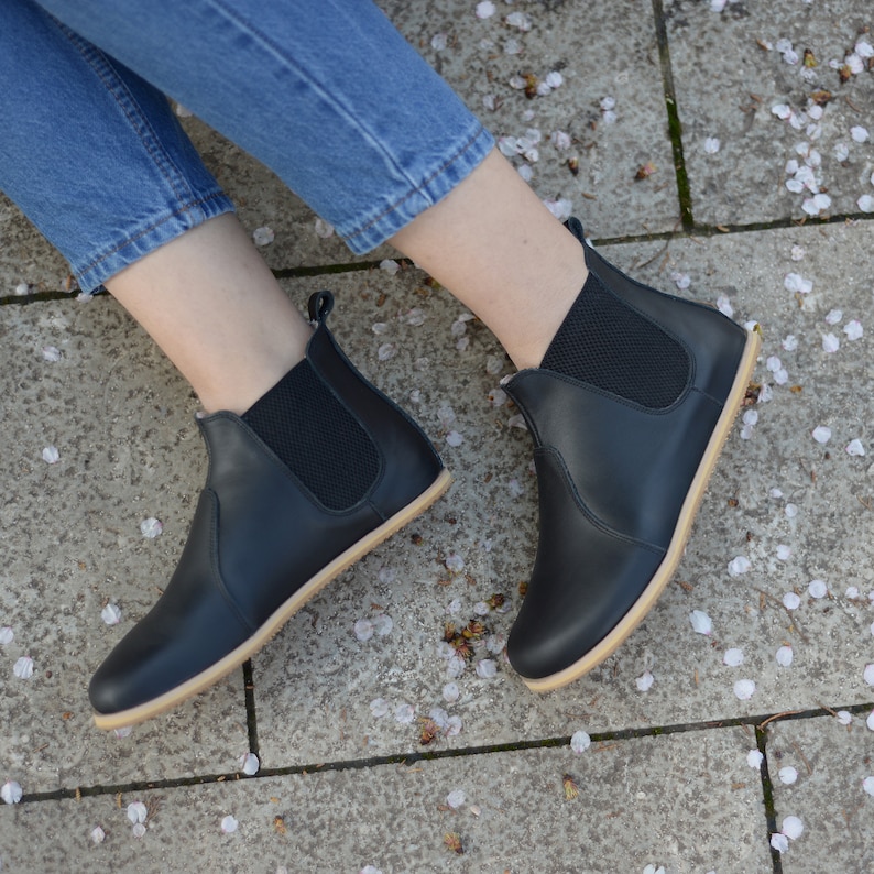 Women  Chelsea Boots, Women Barefoot Boots, Zero Drop Smooth Leather Boots, WideToe Box, Women Barefoot Boots, Royal Black