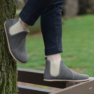Handmade Barefoot Chelsea Boots: Gray Nubuck Leather, Zero Drop