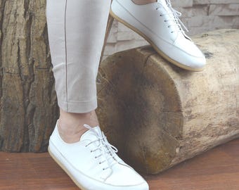 Men Leather Sneakers, Wide Toe Box, Zero Drop Barefoot Shoes, Nebula White