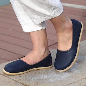 Barefoot Shoes Women, Manimalist  Handmade  Zero Drop Shoes, Leather Wider Shoes, Custom Babette Shoes Women, Deep Navy Blue