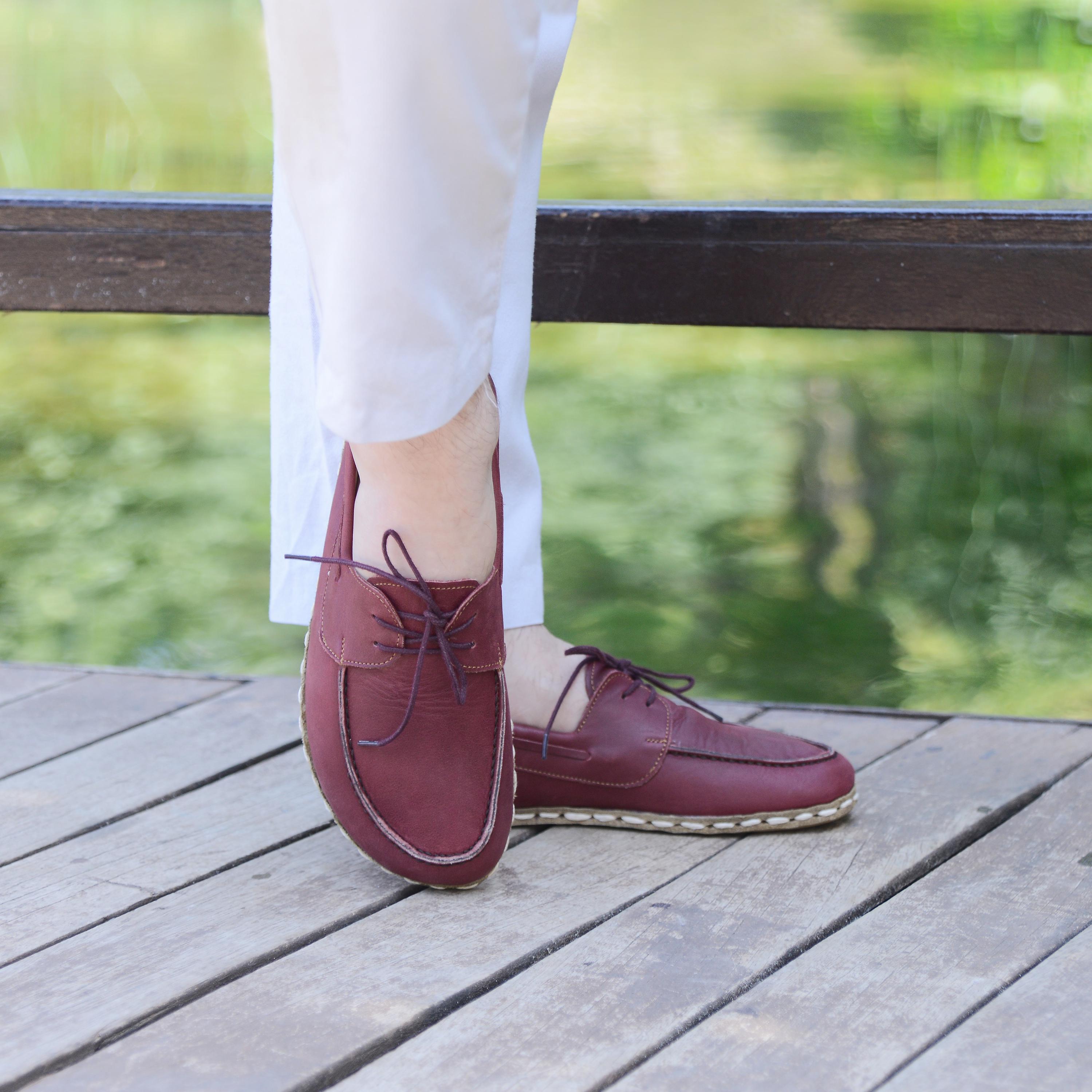 Earthing Shoe - Barefoot Shoe Men - Leather Grounding Shoe - Wide Toe Box Footwear - Barefoot Wider Shoes, Cherry Burgundy
