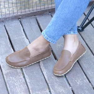 Handmade Leather Grounding Shoes: Wide Toe, Zero Drop, Copper Rivets  Fall Brown