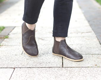 Handmade Leather Barefoot Chelsea Boots: Wide Toe, Zero Drop  Amerikano Brown
