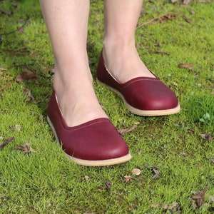 Manimalist Handmade Zero Drop Women Shoes, Barefoot Shoes Women, Wide Toe Box Leather Wider Shoes, Custom Babette Shoes, Cherry Burgundy