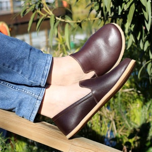 Custom Leather Minimalist Handmade Shoes, Men Barefoot Shoes  Wide Toe Box,  Men Loafers Shoes, Amerikano Brown