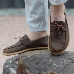 Barefoot schoenen heren, aardingsschoenen heren, leren bredere schoenen, aardingsschoenen heren, zero drop handgemaakte schoenen, charme bruin
