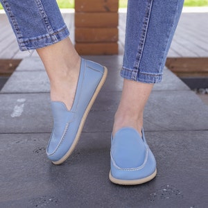 Women Barefoot Shoes, Handmade Leather Shoes, Zero Drop Wider Shoes, Women Moccasin, Minimalist Footwear, Sky Blue