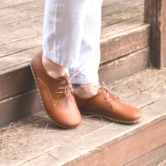 Men Leather Barefoot Shoes, Copper Rivet Grounding Shoes