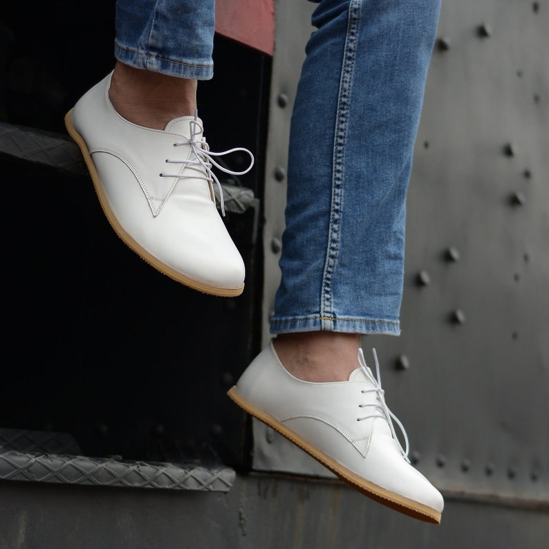 Men Barefoot Oxford Shoes, Handmade Zero Drop Personalized Shoes, Nebula White image 1