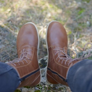 Men Leather Barefoot Boots, Handmade Minimalist Zero Drop Boots, Laced and Zipped Can Be Personified, Earth Brown image 2