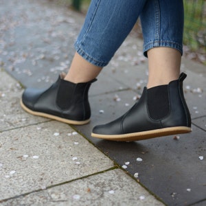 Women Chelsea Barefoot Boots, Zero Drop Leather Boots, Wide Toe Box Minimalist Boots, Royal Black Women's Boots, Royal Black