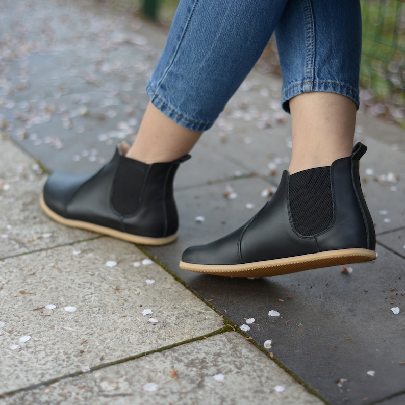 Women Chelsea Barefoot Boots, Zero Drop Leather Boots, Wide Toe Box Minimalist Boots, Royal Black Women's Boots, Royal Black