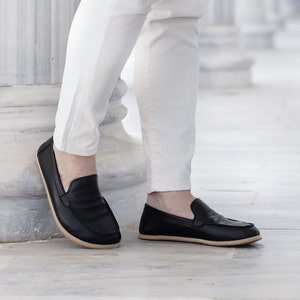 Men Leather Shoes, Barefoot Shoes Men,  Wide Toe Box Shoes, Men Loafers Footwear, Royal Black