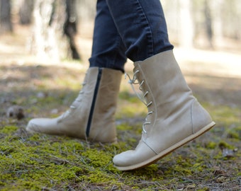 Men Handmade Leather Barefoot Boots, Wide Toe Winter Boots